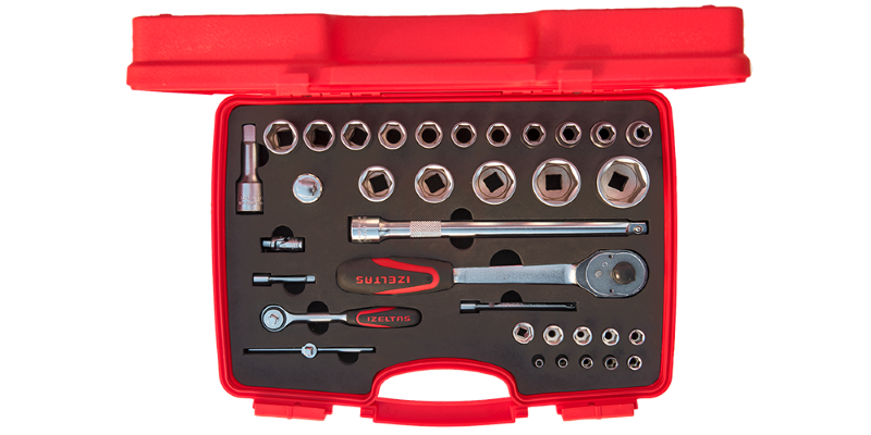 İzeltaş Altı Köşe Lokma Anahtar Takımı 1/4 - 1/2 İnç 35 Parça - 1